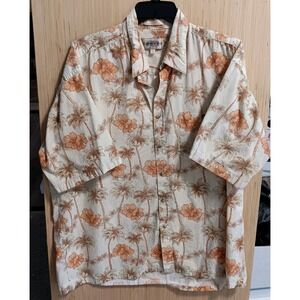 Campia Moda Men's XL‎ Hawaiian Style Button-Up Short Sleeve Shirt Cream W/Orange